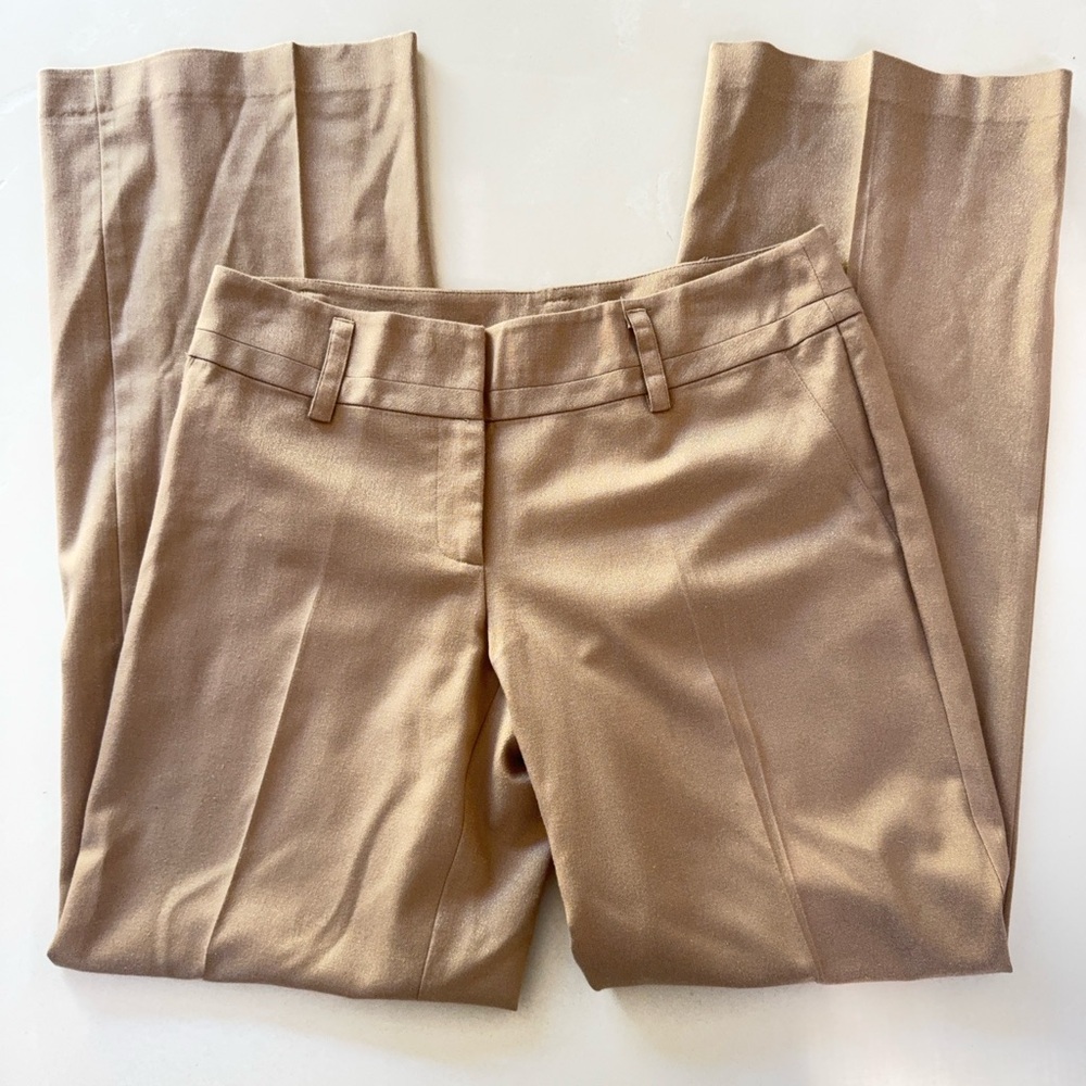 Cache Vintage Gold Metallic Mid Rise Pleated Wide Leg Trousers 8
